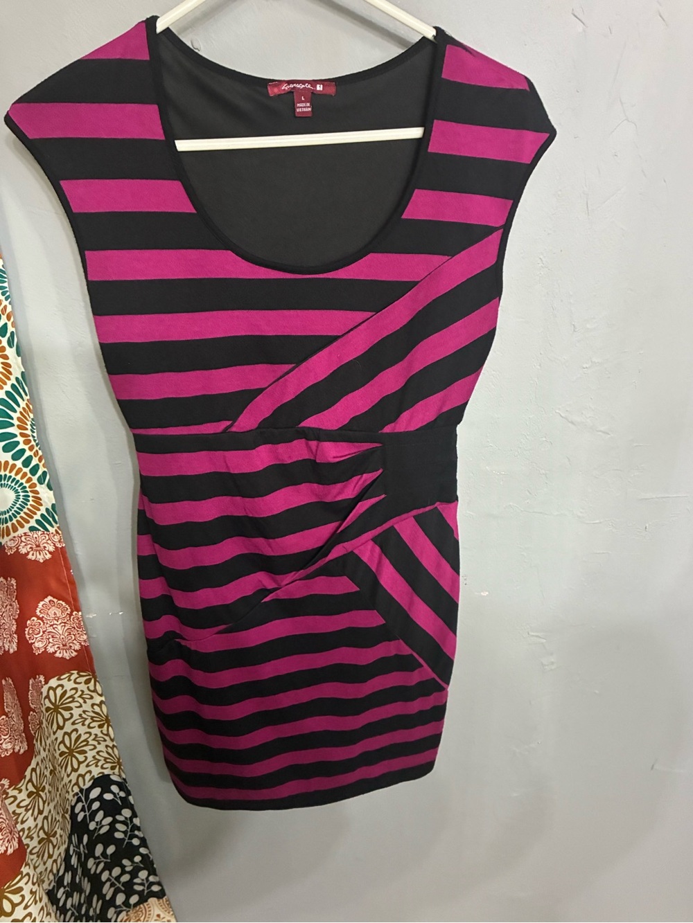 Magenta & Black Striped Cap-Sleeve Mini Dress